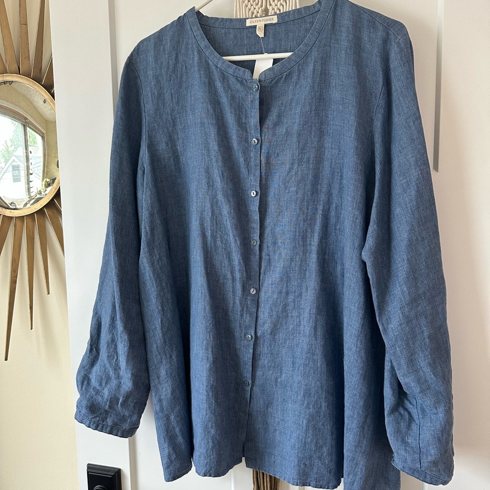 Eileen Fisher Denim Blue Linen Shirt